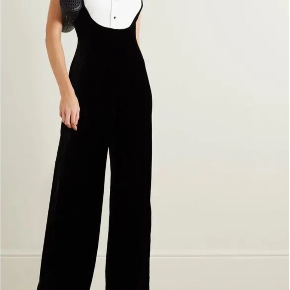 Illeana Two-Tone Pique And Velvet Halterneck Jumpsuit